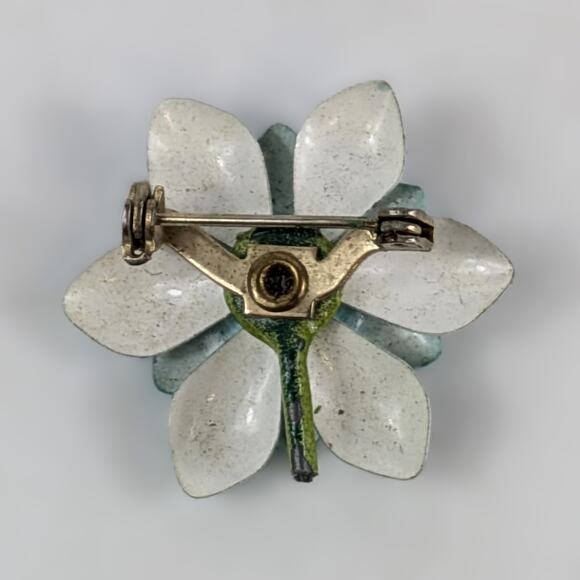 Vtg Blue Brooch Enamel Flower Pin Mid-Century Retro Jewelry 1950s-60s Accessory - Picture 2 of 3